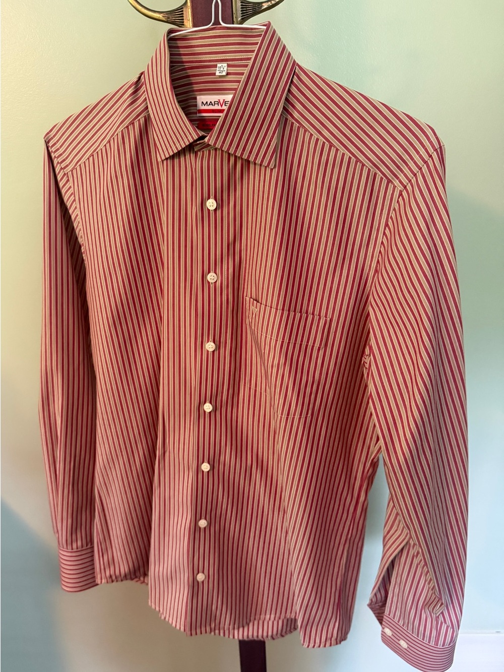 MarVelis Red/Tan Stripe Long-Sleeve Dress Shirt